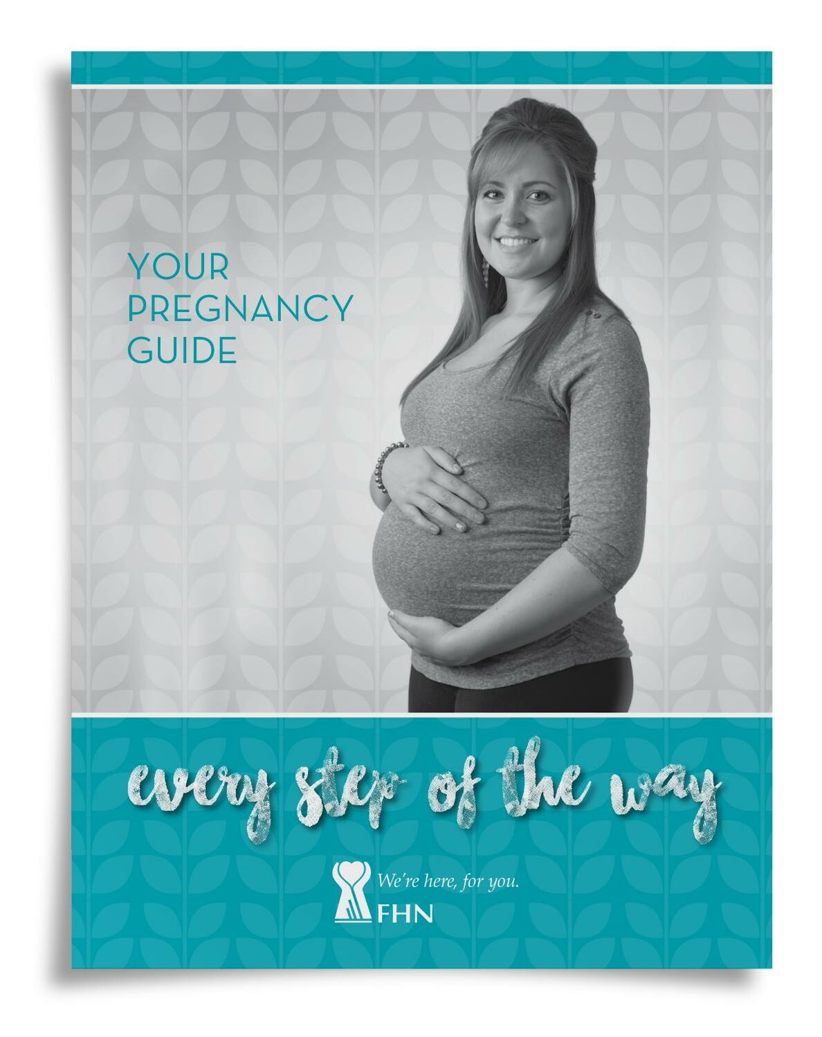 Healthcare pregnancy booklet cover graphic design and photography for FHN, Freeport, Illinois