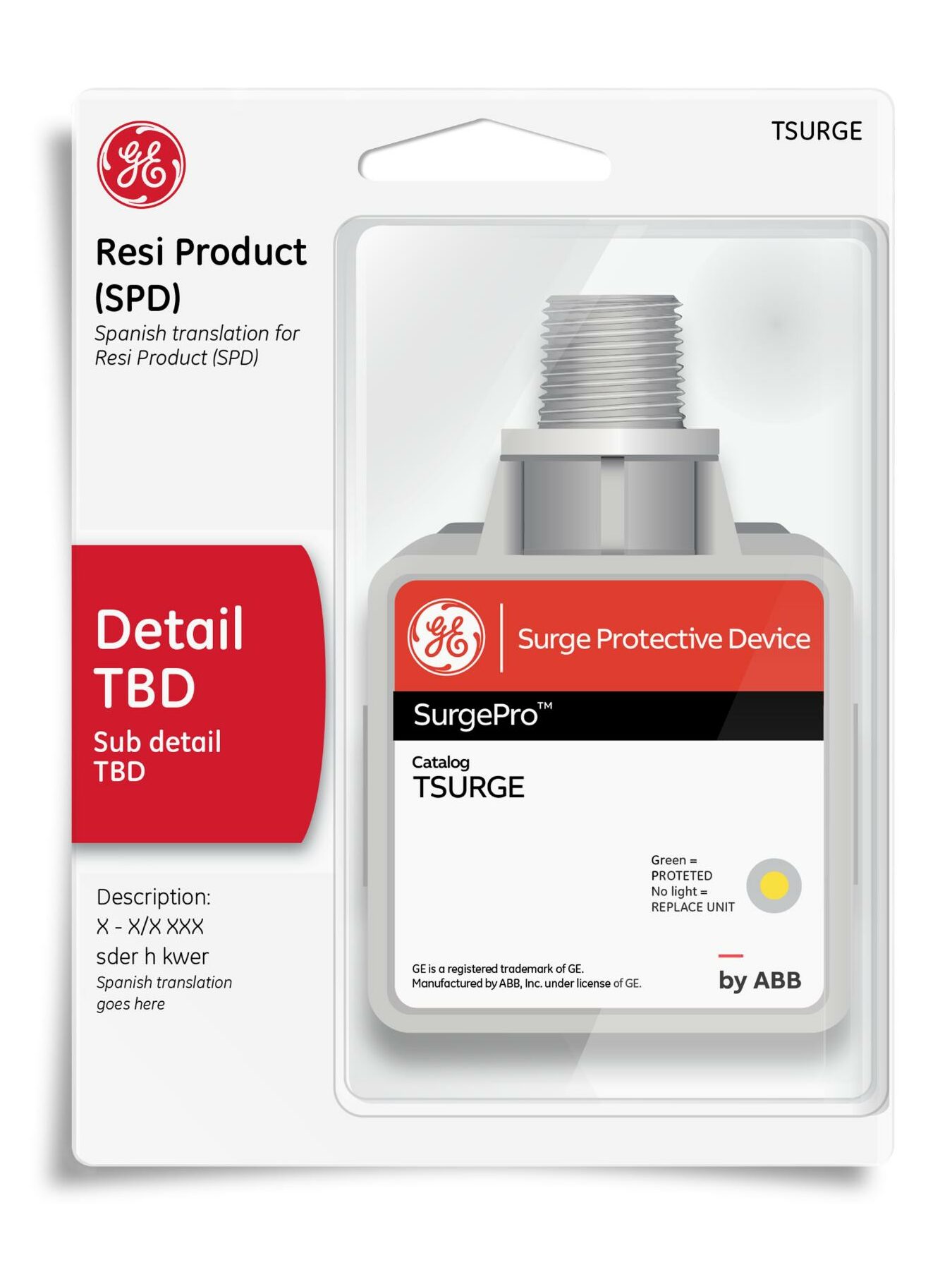 GE rebranding ABB retail clamshell packaging insert backer card